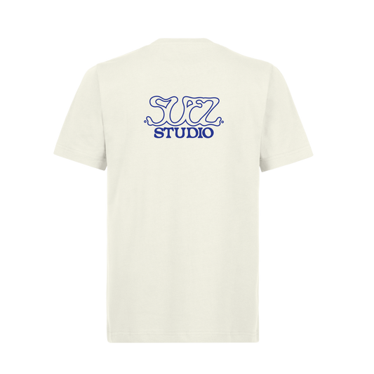 VINTAGE WHITE/BLUE STYLISED LOGO TEE