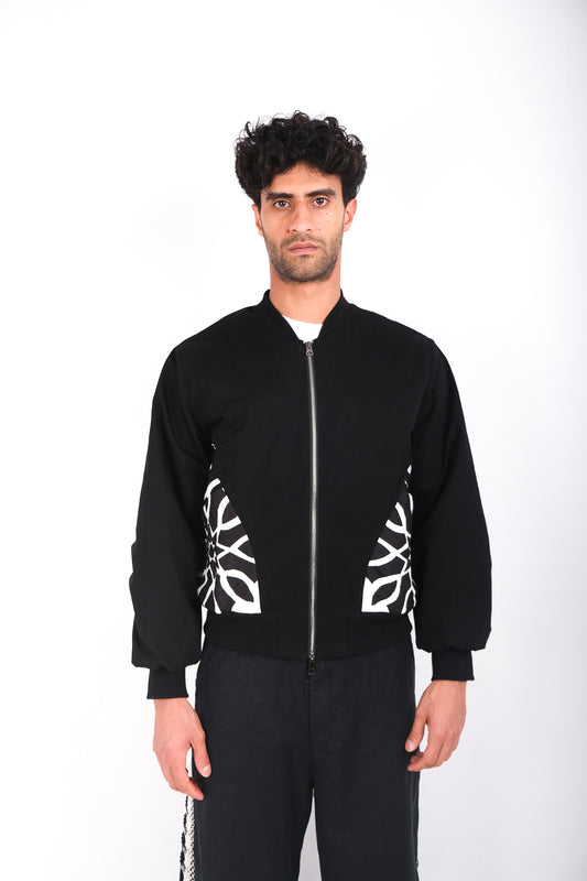 KHAYAMIYA APPLIQUE BOMBER JACKET BLACK
