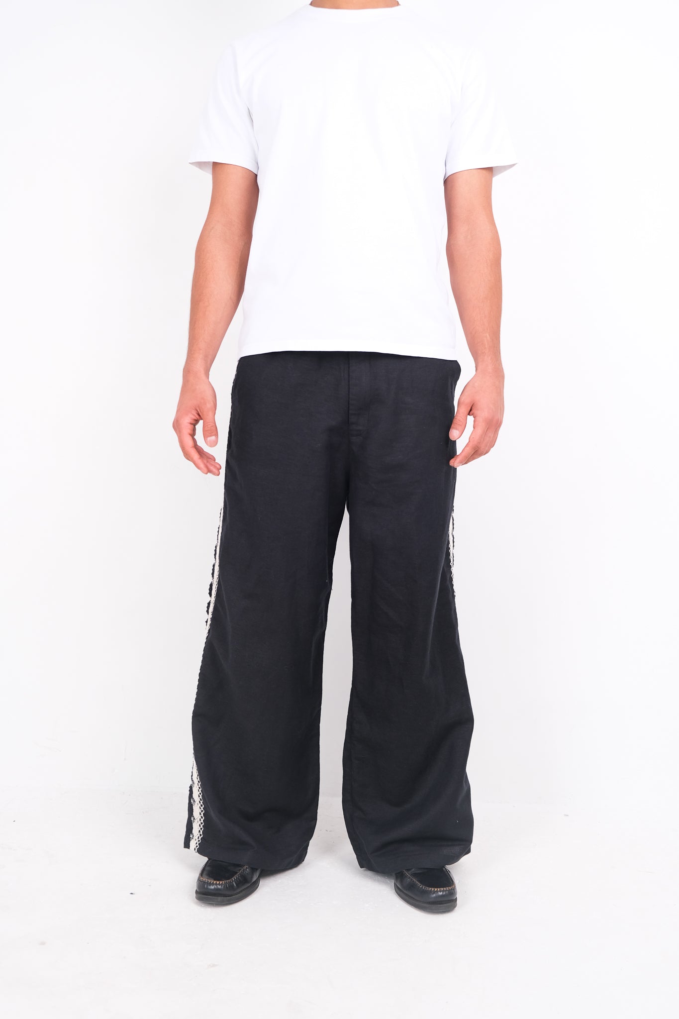 CROCHET TRIM WIDE LEG TROUSERS