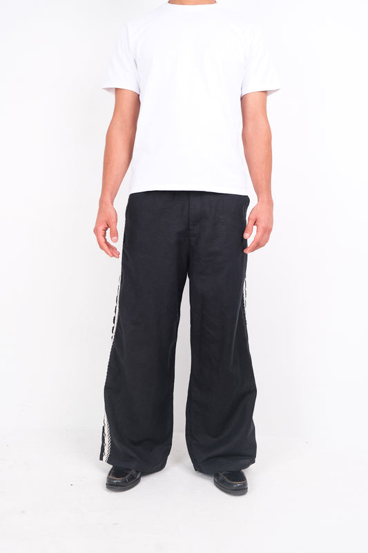 CROCHET TRIM WIDE LEG TROUSERS