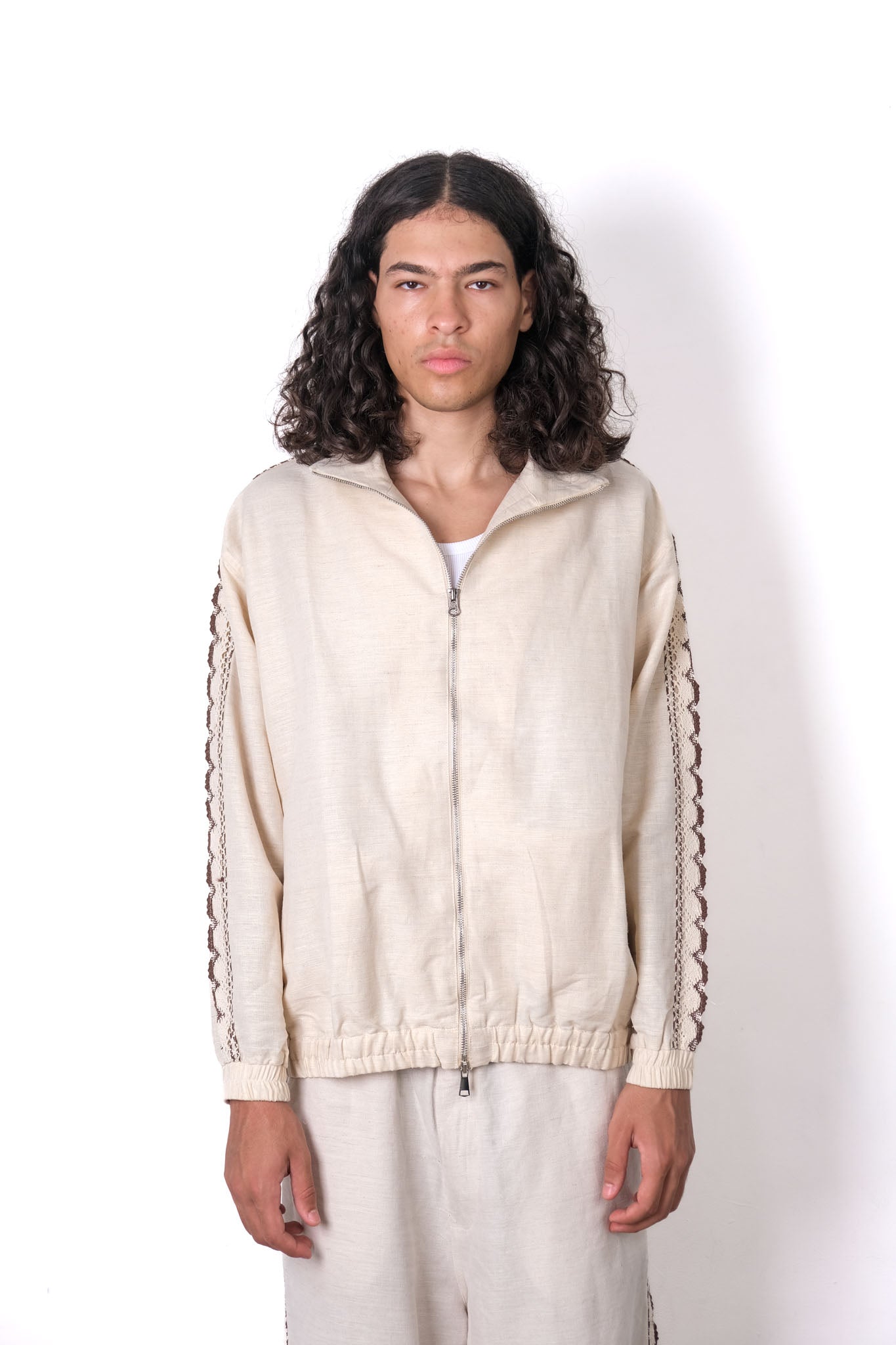CROCHET TRIM TRACK JACKET BEIGE