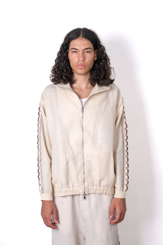 CROCHET TRIM TRACK JACKET BEIGE