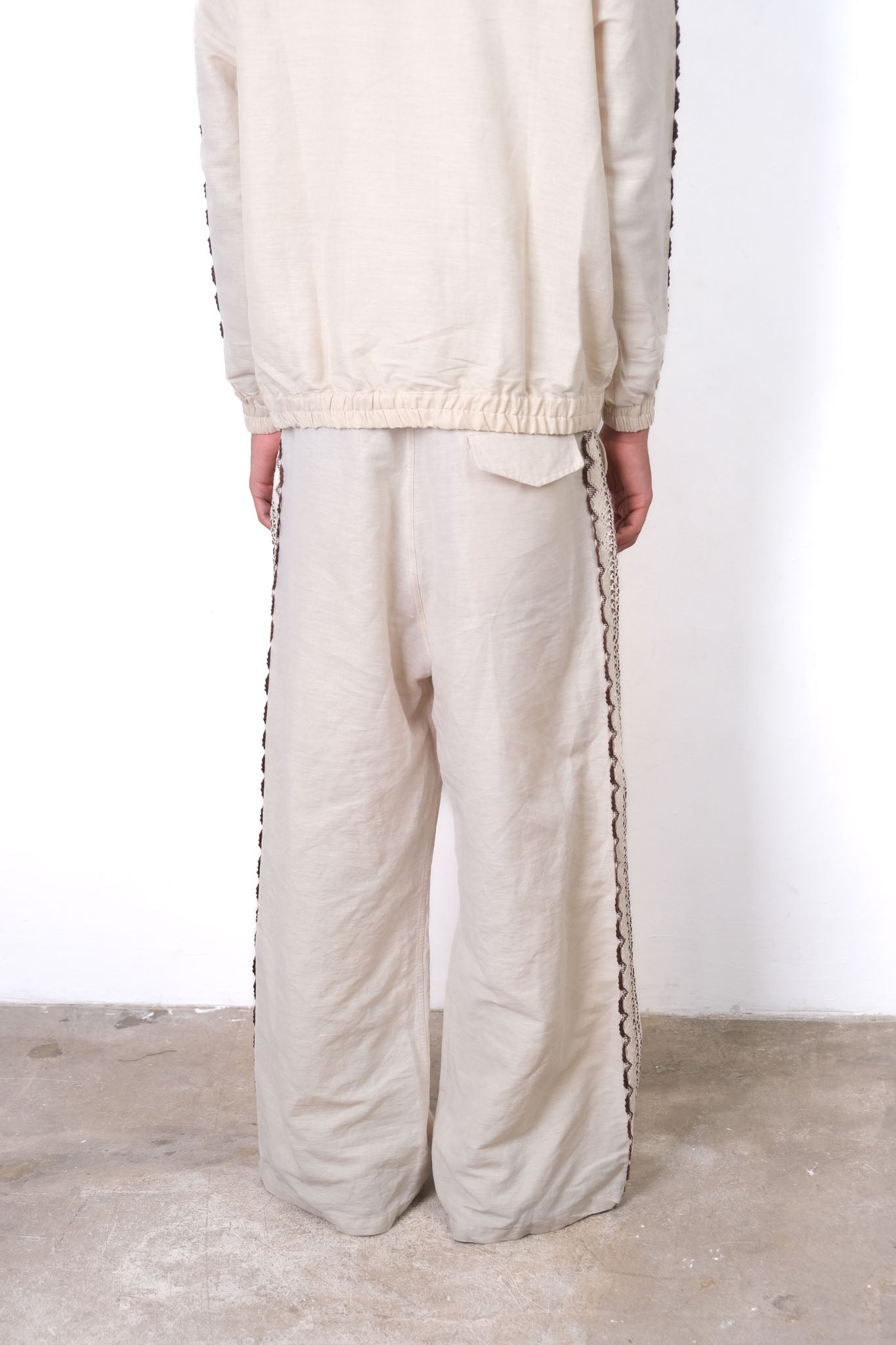 CROCHET TRIM WIDE LEG TROUSERS BEIGE