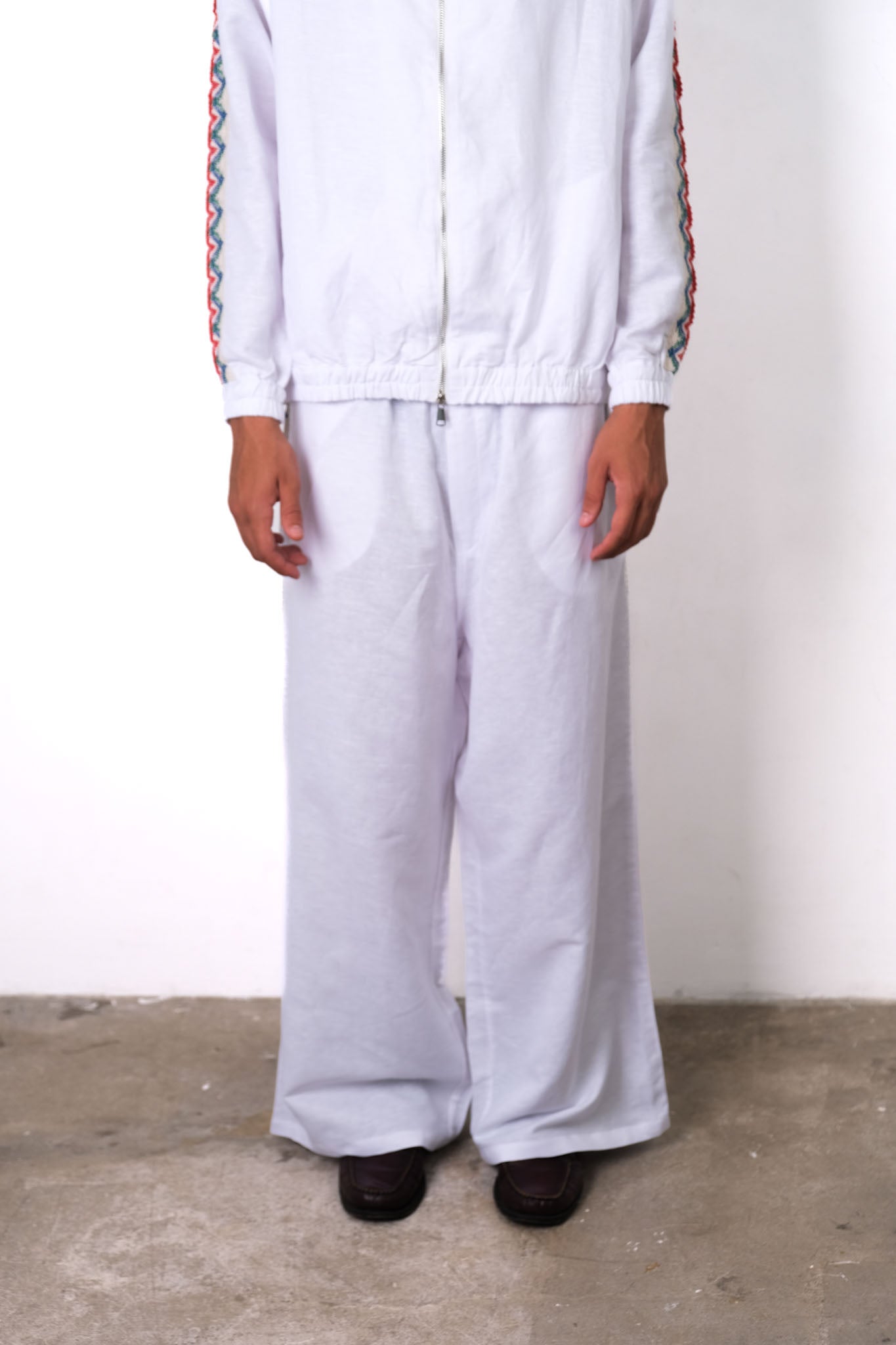 CROCHET TRIM WIDE LEG TROUSERS WHITE