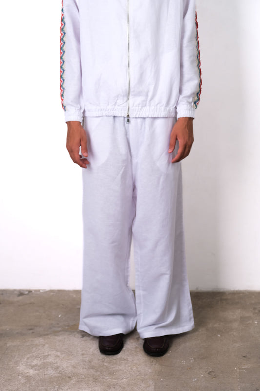 CROCHET TRIM WIDE LEG TROUSERS WHITE