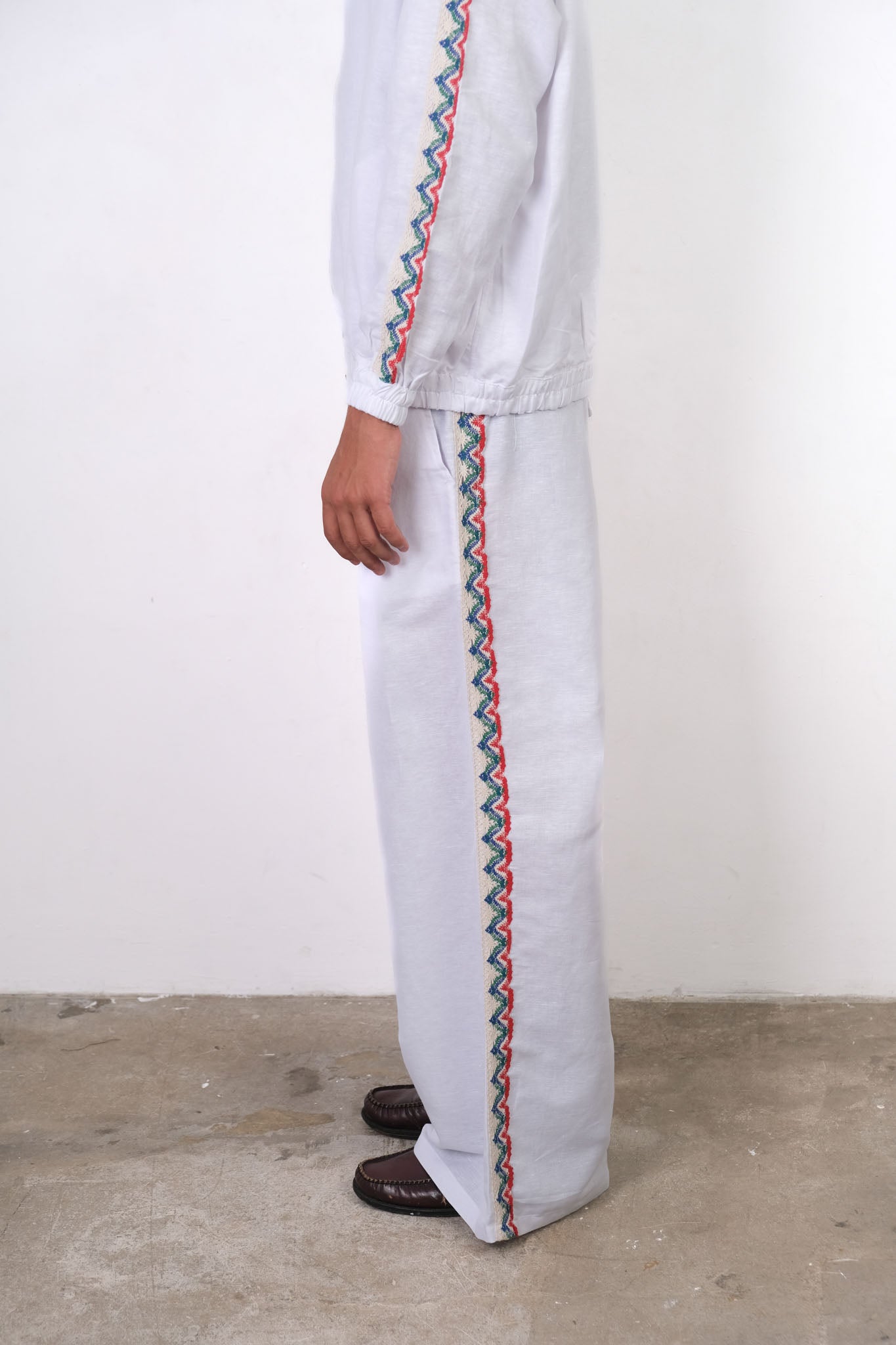 CROCHET TRIM WIDE LEG TROUSERS WHITE