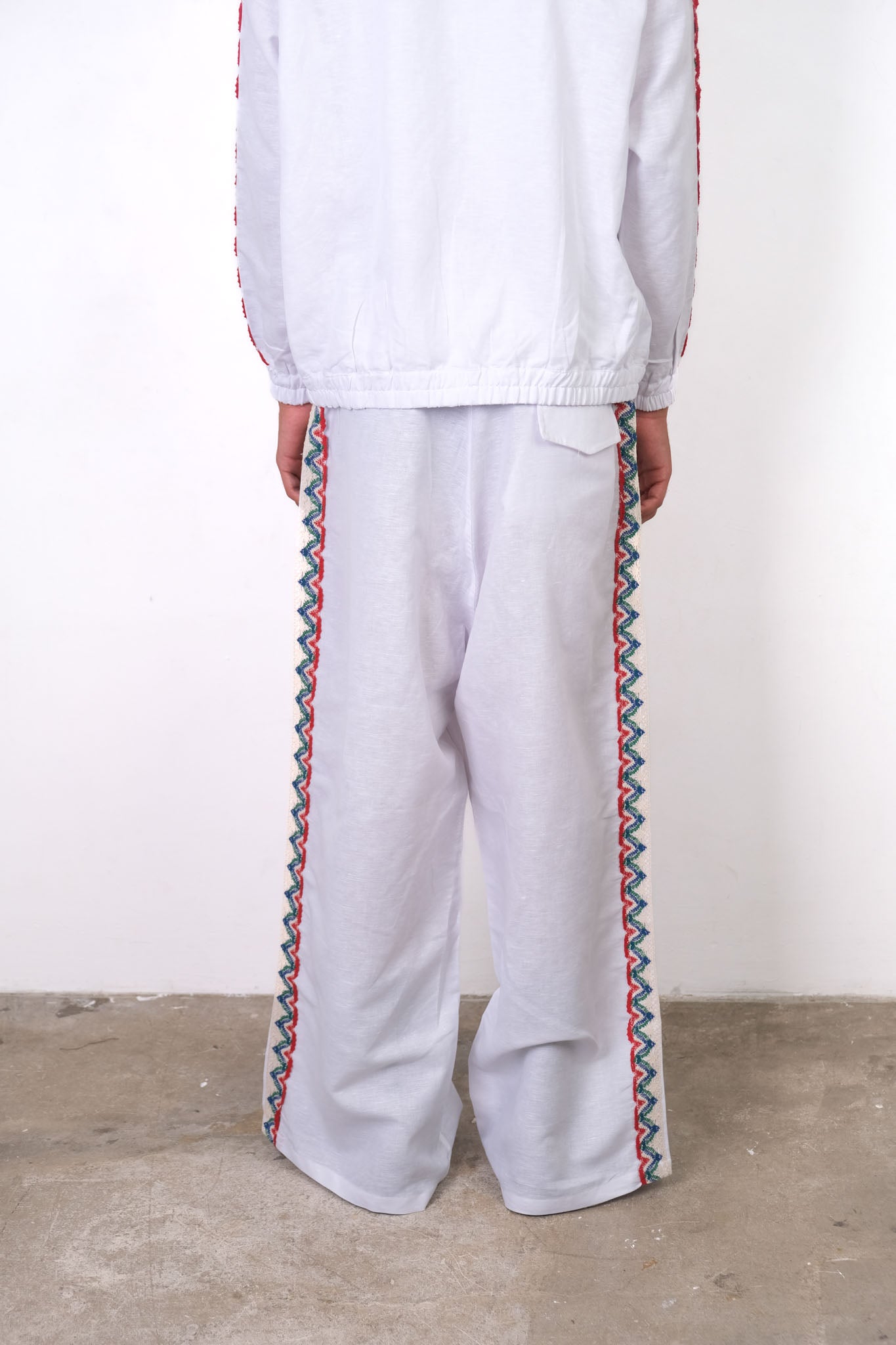 CROCHET TRIM WIDE LEG TROUSERS WHITE