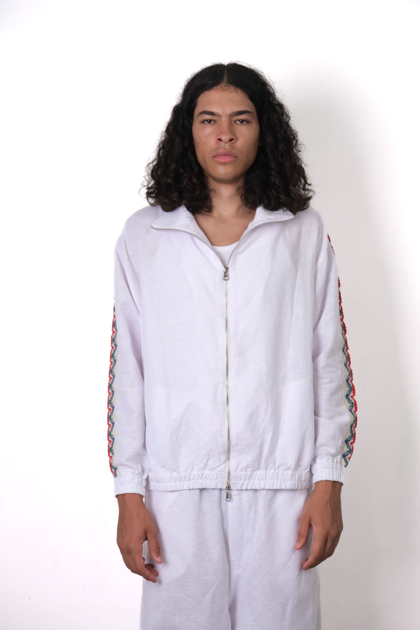 CROCHET TRIM TRACK JACKET WHITE