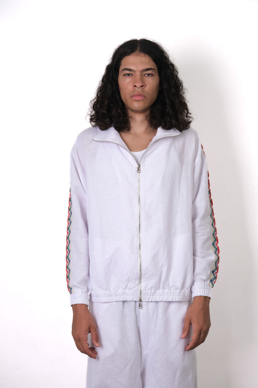 CROCHET TRIM TRACK JACKET WHITE