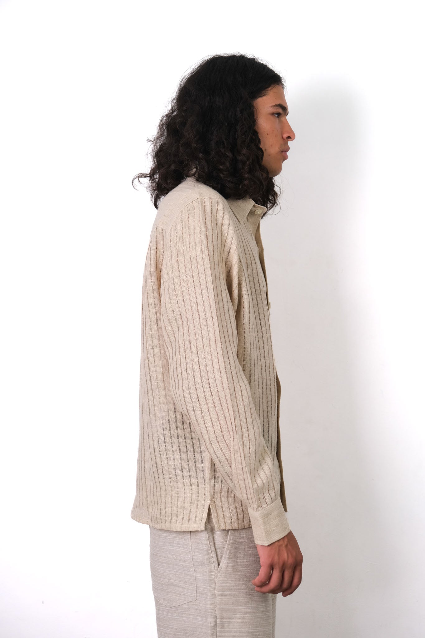 STRIPED WEAVE LINEN SHIRT