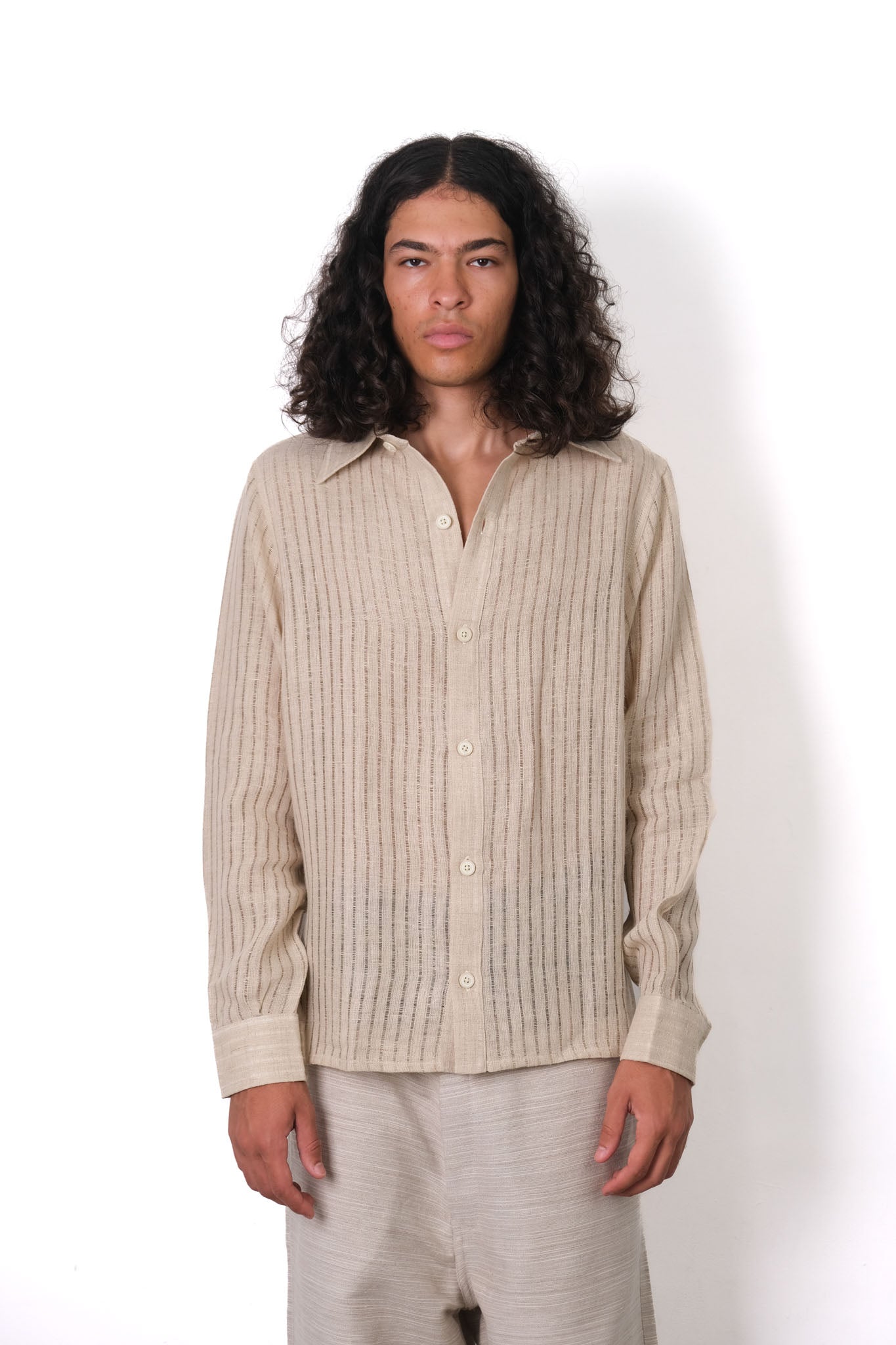 STRIPED WEAVE LINEN SHIRT