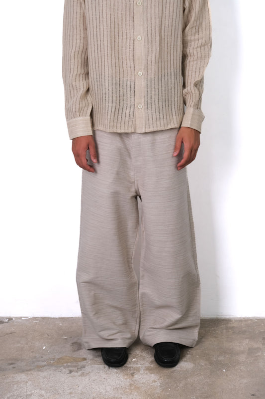 TEXTURED LINEN WIDE LEG TROUSERS