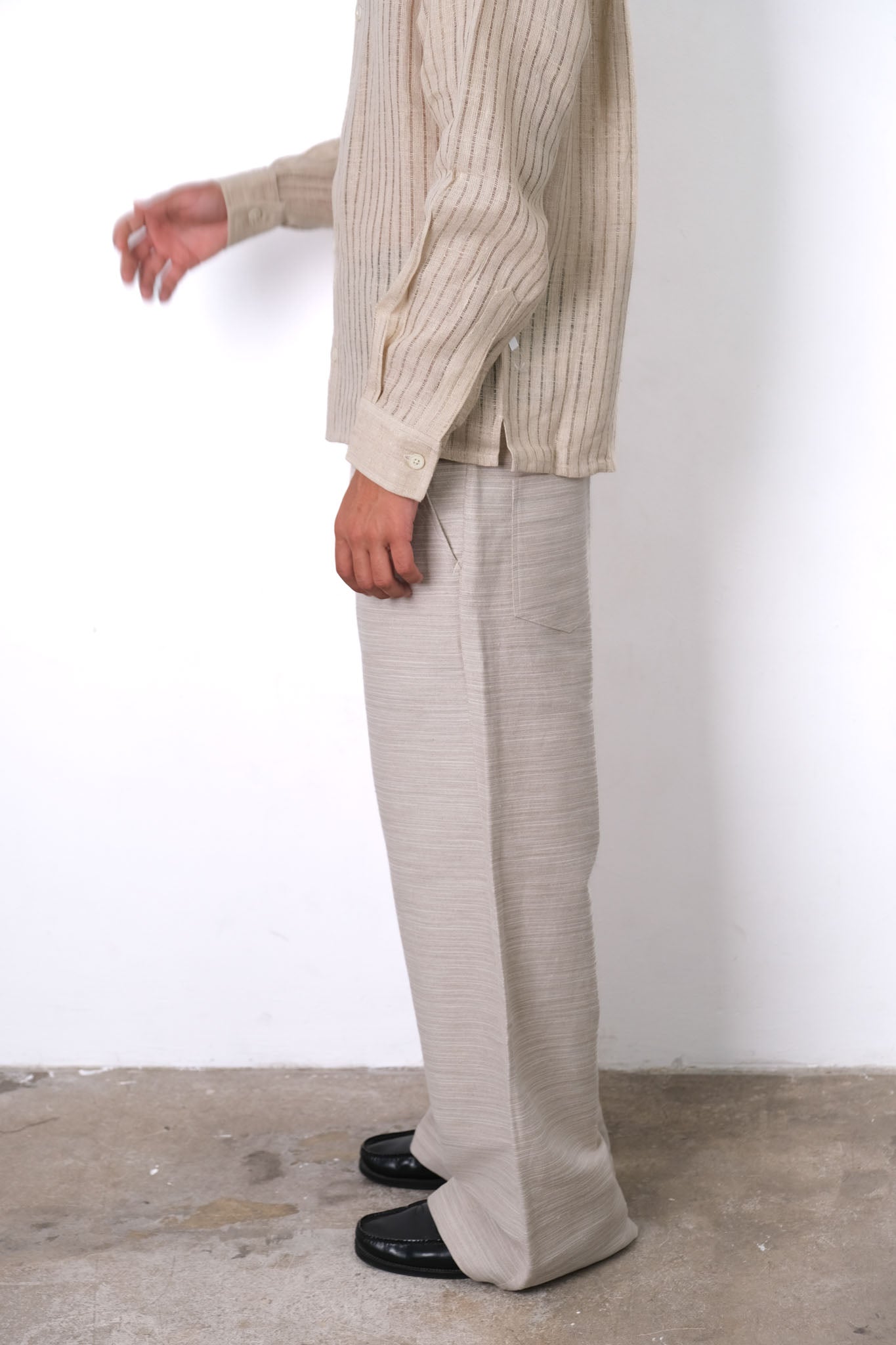TEXTURED LINEN WIDE LEG TROUSERS