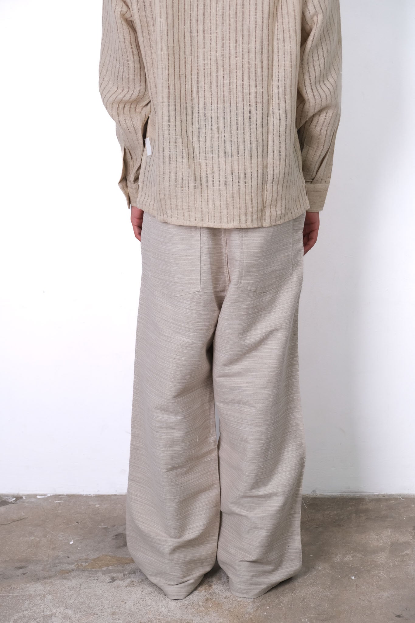 TEXTURED LINEN WIDE LEG TROUSERS